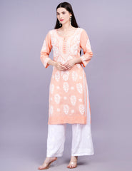 Light Orange Modal Chikankari Kurti - Sufiza Lifestyle