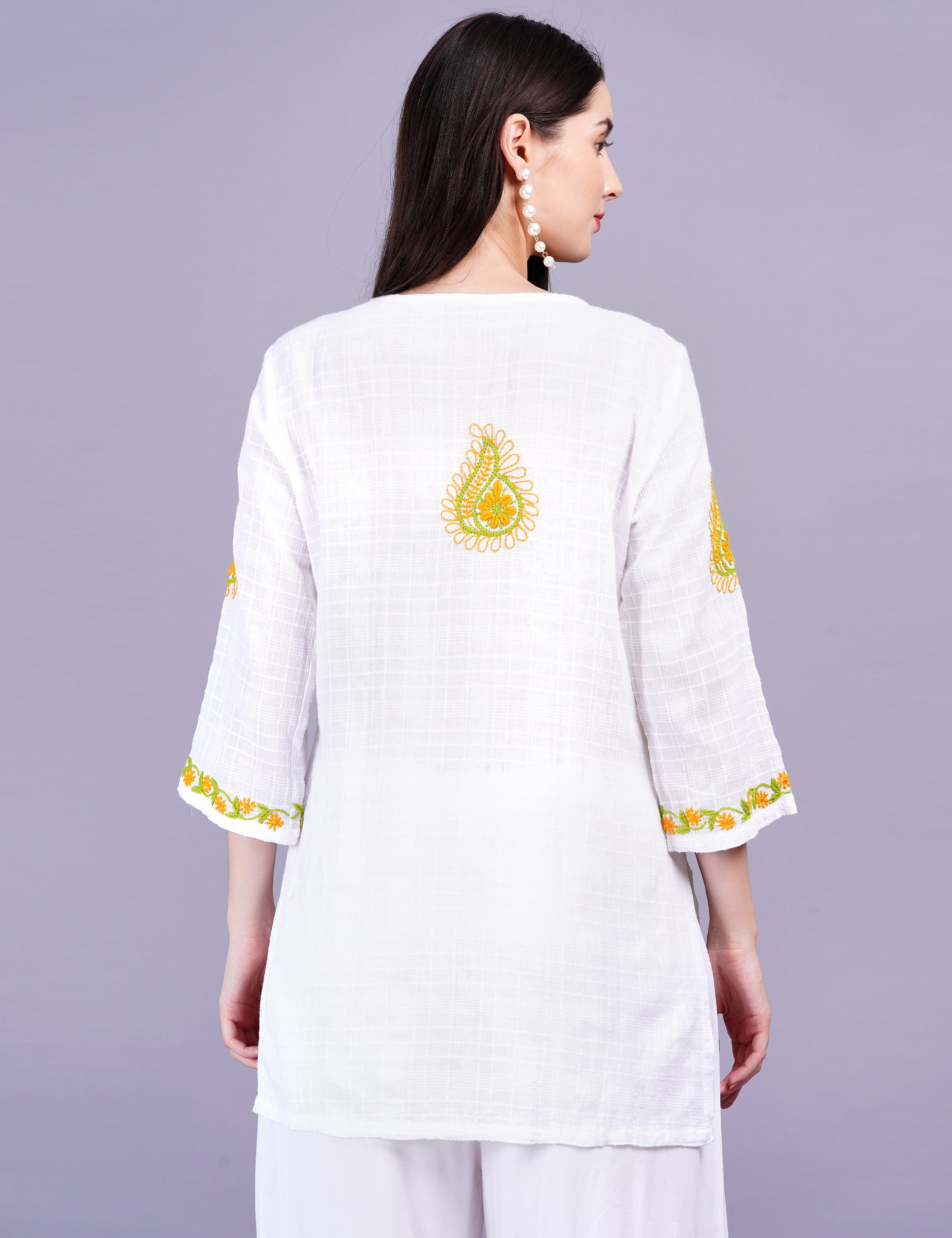 Dobby Cotton White Color Thread Chikankari Kurti - Sufiza Lifestyle