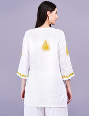 Dobby Cotton White Color Thread Chikankari Kurti - Sufiza Lifestyle