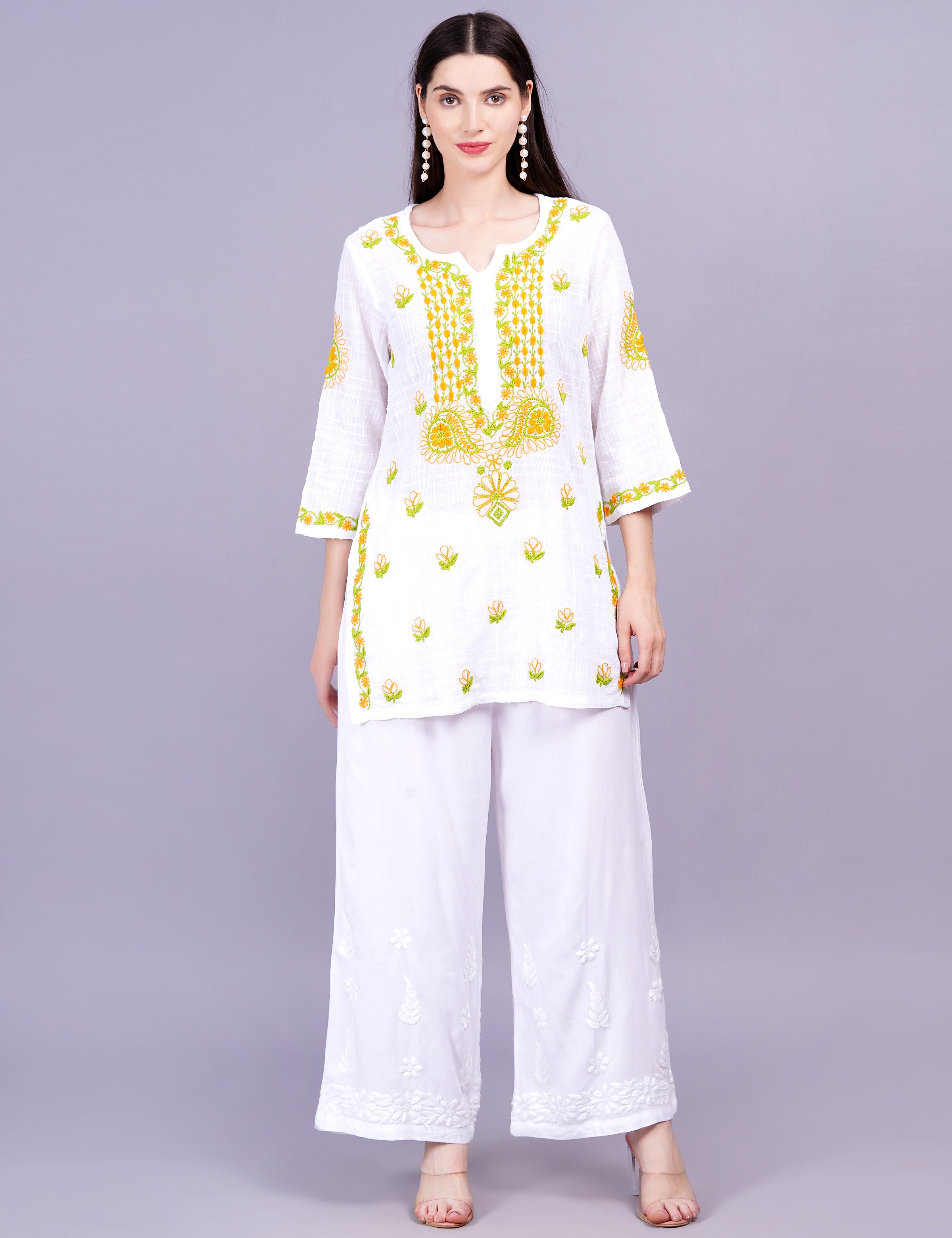 Dobby Cotton White Color Thread Chikankari Kurti - Sufiza Lifestyle