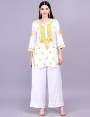 Dobby Cotton White Color Thread Chikankari Kurti - Sufiza Lifestyle