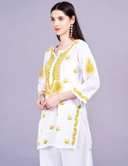 Dobby Cotton White Color Thread Chikankari Kurti - Sufiza Lifestyle