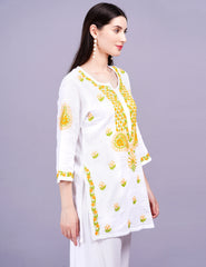 Dobby Cotton White Color Thread Chikankari Kurti - Sufiza Lifestyle