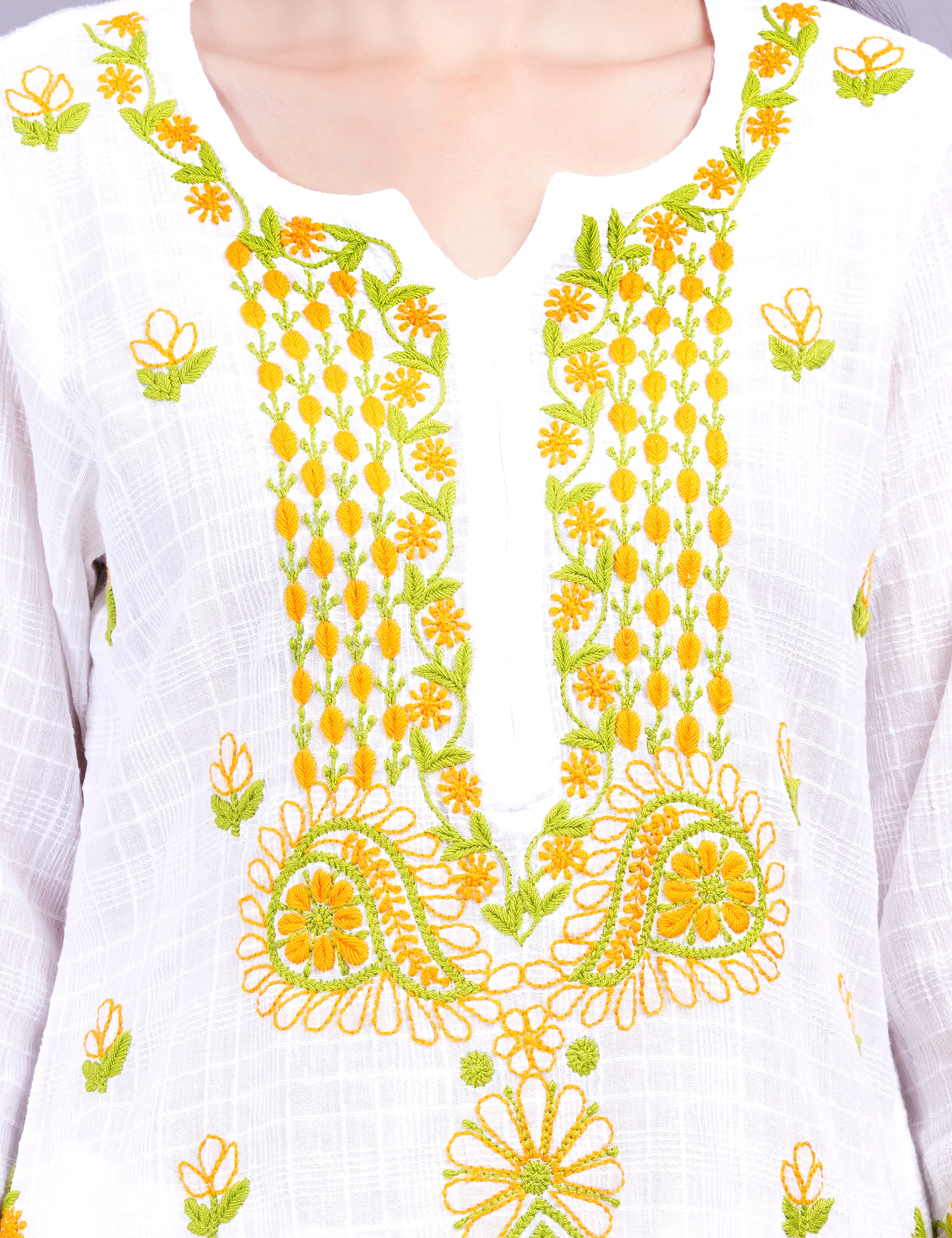 Dobby Cotton White Color Thread Chikankari Kurti - Sufiza Lifestyle