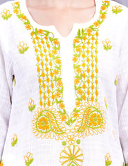 Dobby Cotton White Color Thread Chikankari Kurti - Sufiza Lifestyle