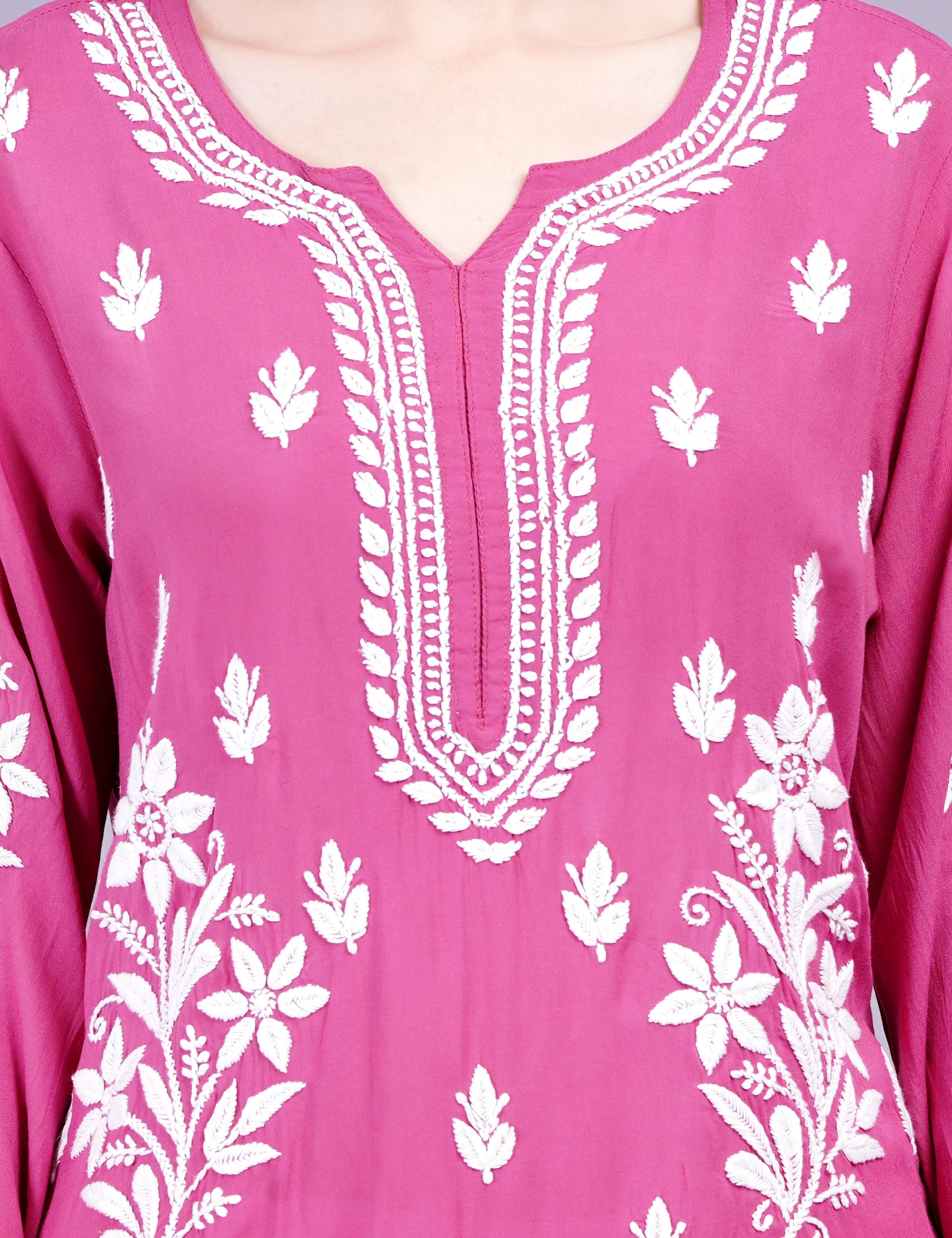 Modal Cotton Wine Chikankari Ghas Pati Kurti - Sufiza Lifestyle
