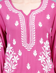 Modal Cotton Wine Chikankari Ghas Pati Kurti - Sufiza Lifestyle
