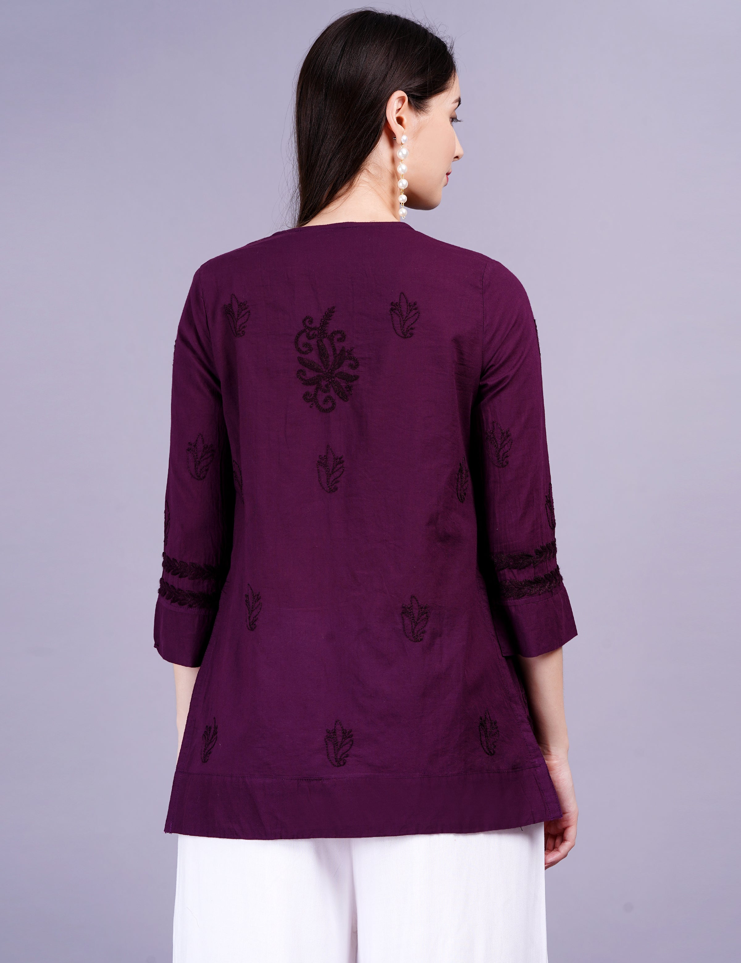 Dark Wine Cotton Chikankari Kurti - Sufiza Lifestyle