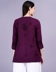 Dark Wine Cotton Chikankari Kurti - Sufiza Lifestyle