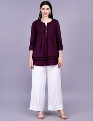Dark Wine Cotton Chikankari Kurti - Sufiza Lifestyle