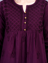 Dark Wine Cotton Chikankari Kurti - Sufiza Lifestyle