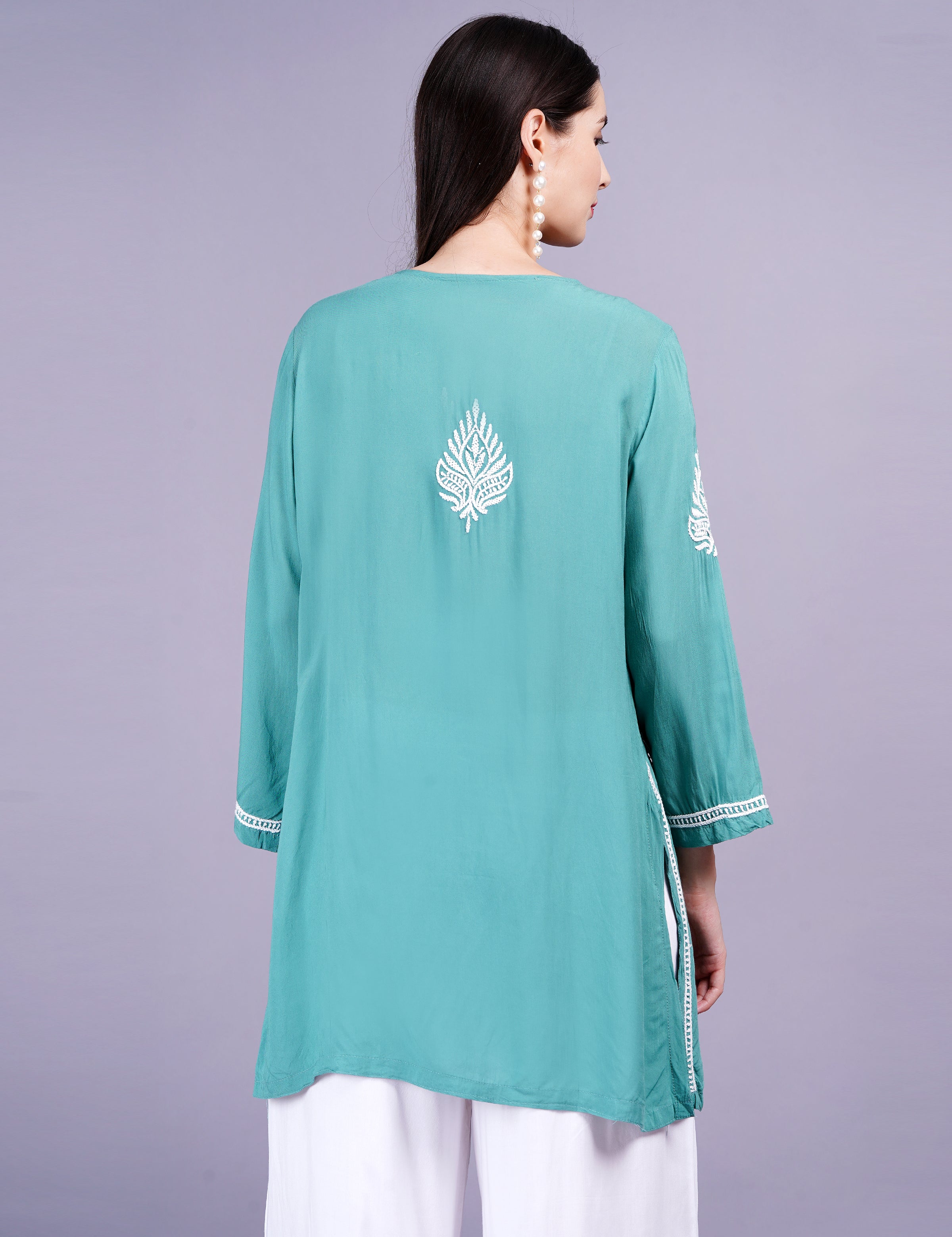 Modal Cotton Green Chikankari Kurti - Sufiza Lifestyle