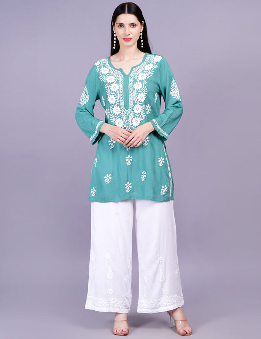 Modal Cotton Green Chikankari Kurti - Sufiza Lifestyle