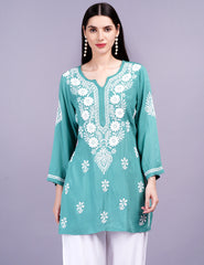 Modal Cotton Green Chikankari Kurti - Sufiza Lifestyle