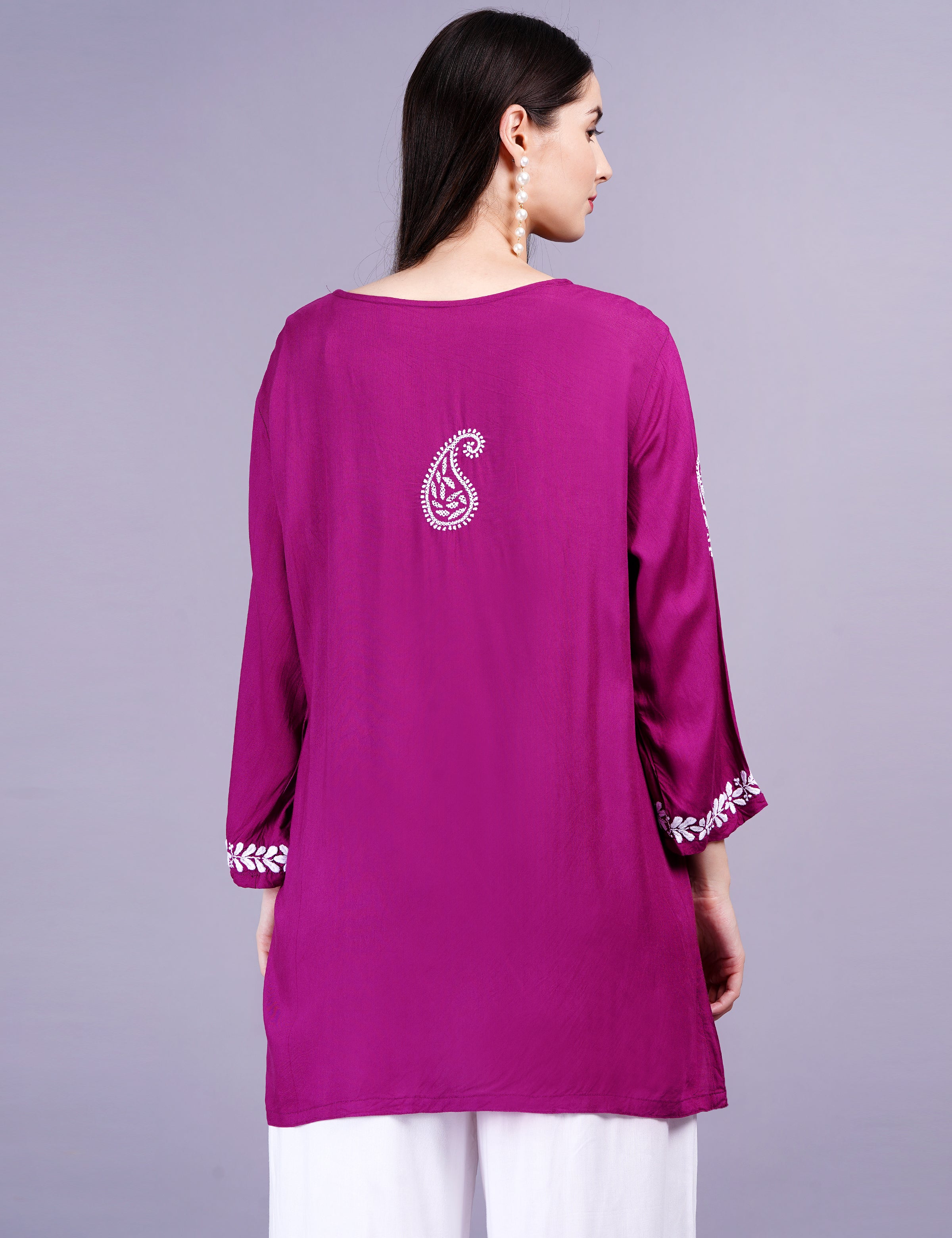 Modal Onion Color Chikankari Kurti - Sufiza Lifestyle