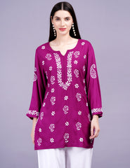 Modal Onion Color Chikankari Kurti - Sufiza Lifestyle