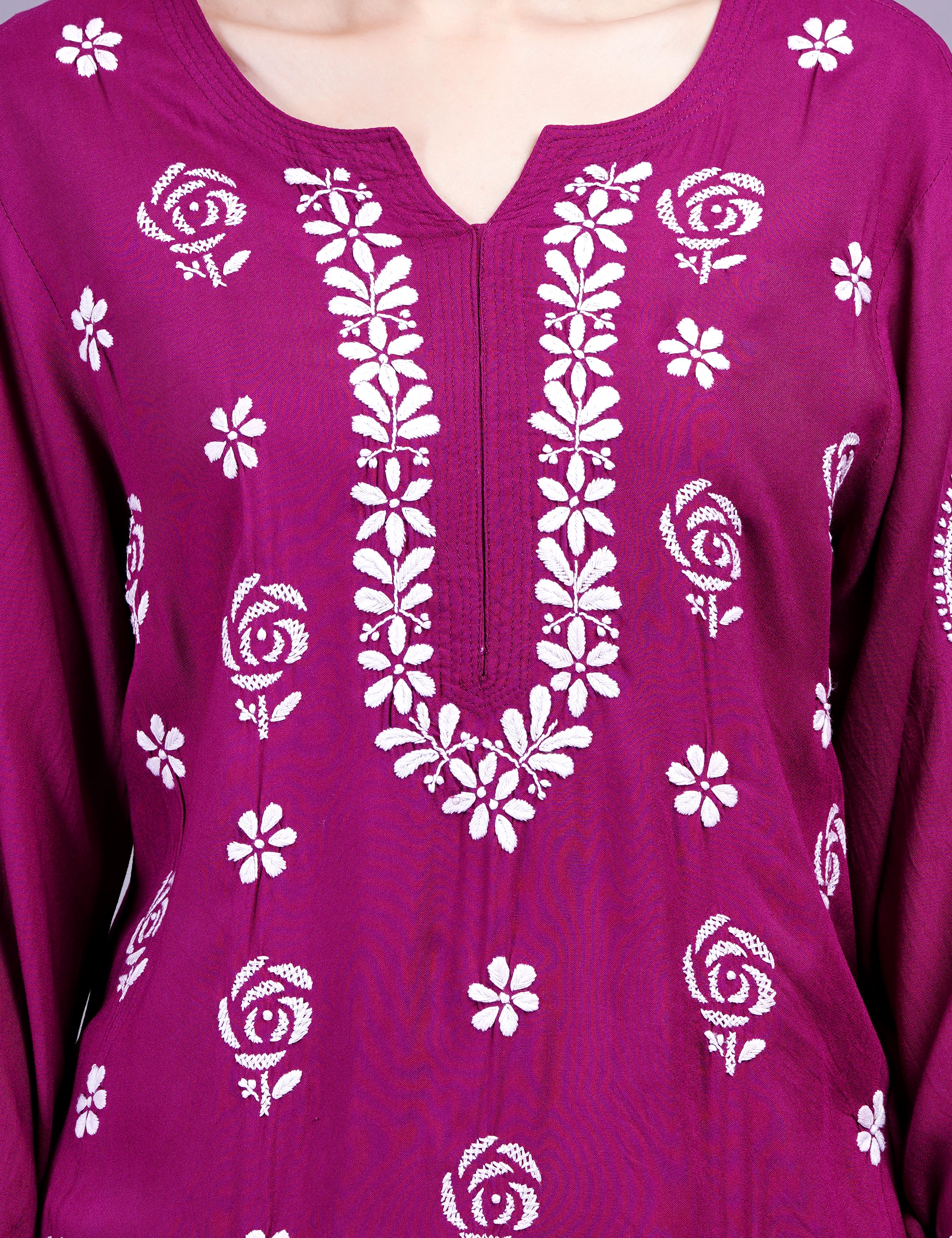 Modal Onion Color Chikankari Kurti - Sufiza Lifestyle