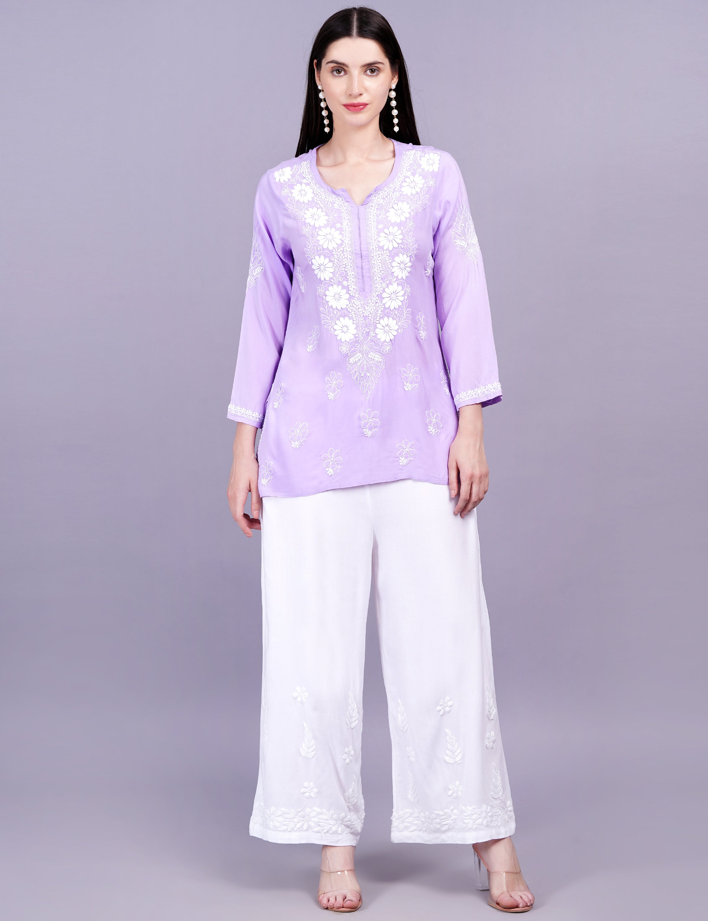 Modal Purple Color Chikankari Kurti - Sufiza Lifestyle