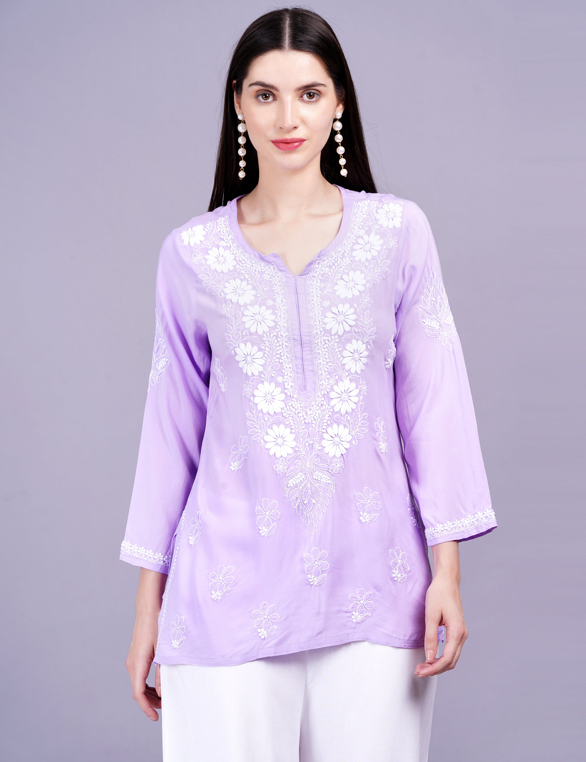 Modal Purple Color Chikankari Kurti - Sufiza Lifestyle