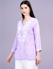 Modal Purple Color Chikankari Kurti - Sufiza Lifestyle