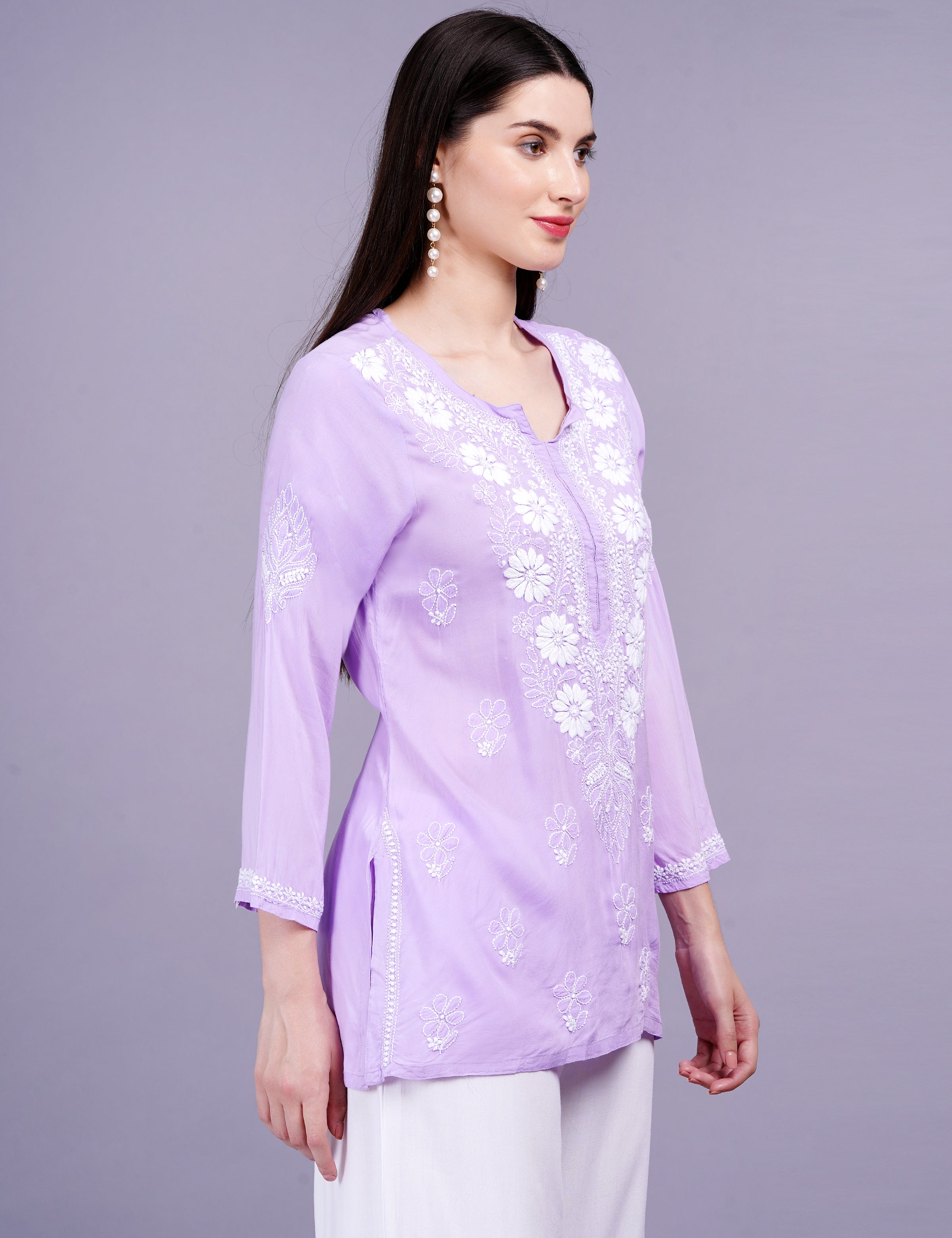 Modal Purple Color Chikankari Kurti - Sufiza Lifestyle