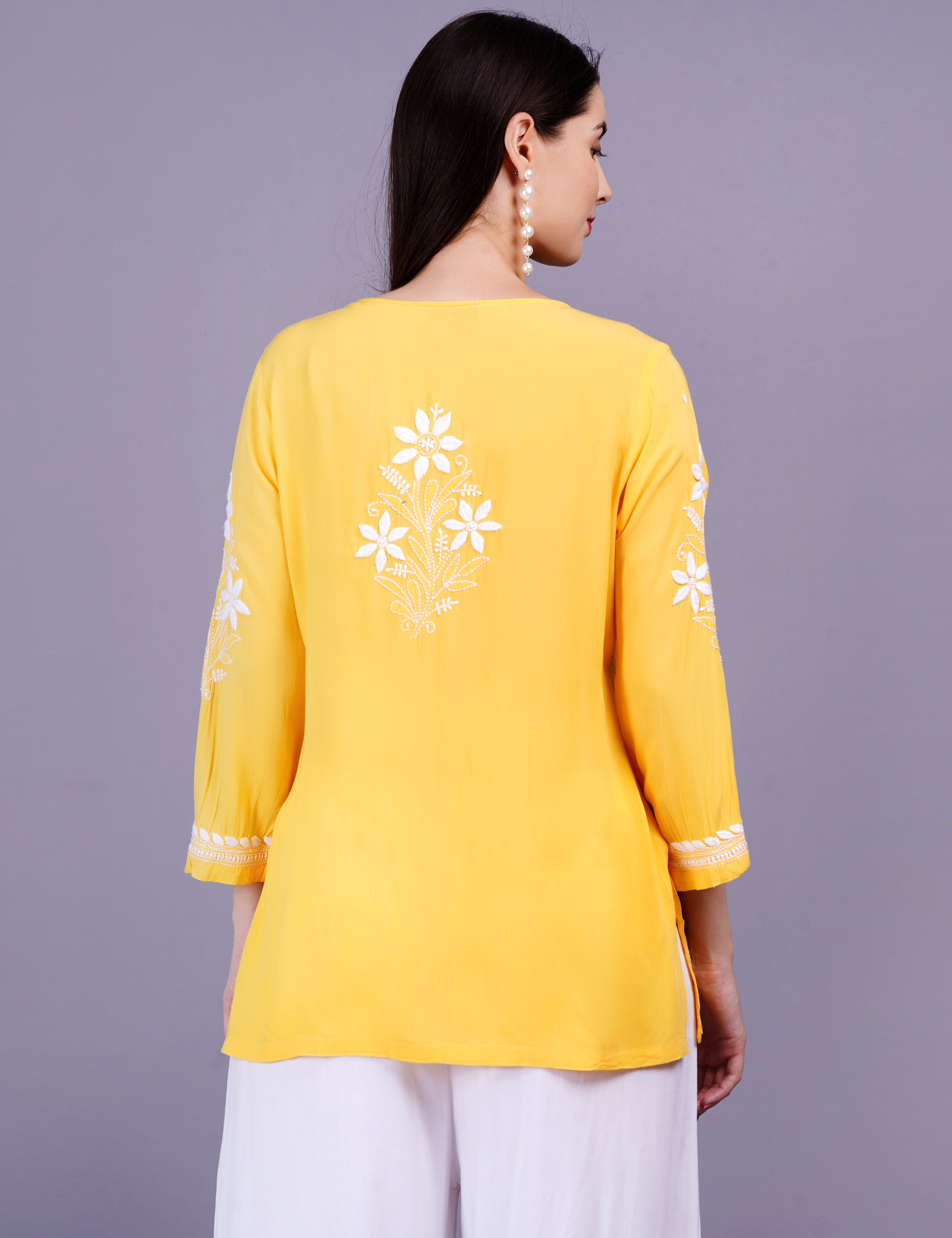 Modal Yellow Color Chikankari Kurti - Sufiza Lifestyle