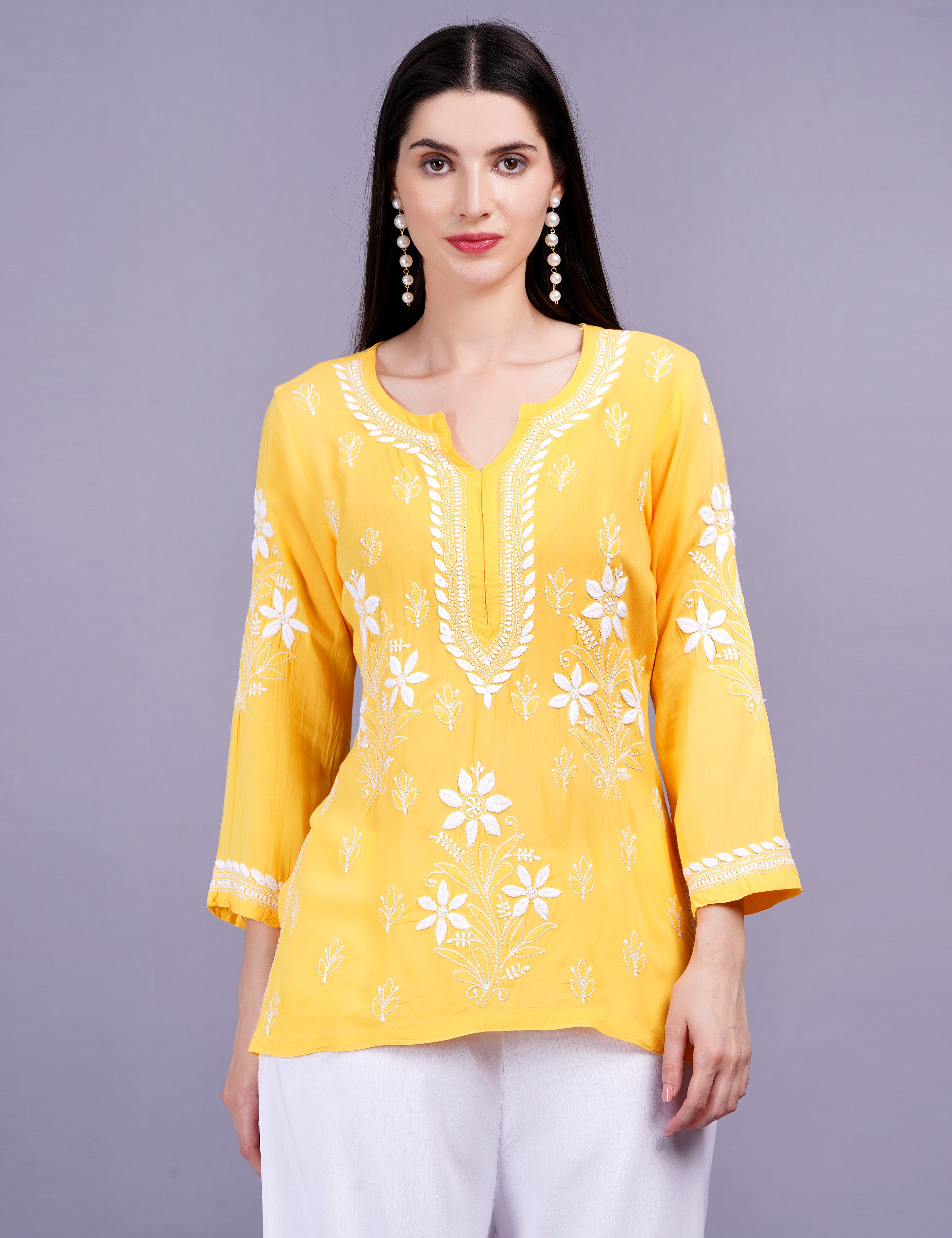 Modal Yellow Color Chikankari Kurti - Sufiza Lifestyle