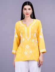 Modal Yellow Color Chikankari Kurti - Sufiza Lifestyle