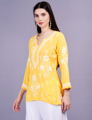 Modal Yellow Color Chikankari Kurti - Sufiza Lifestyle