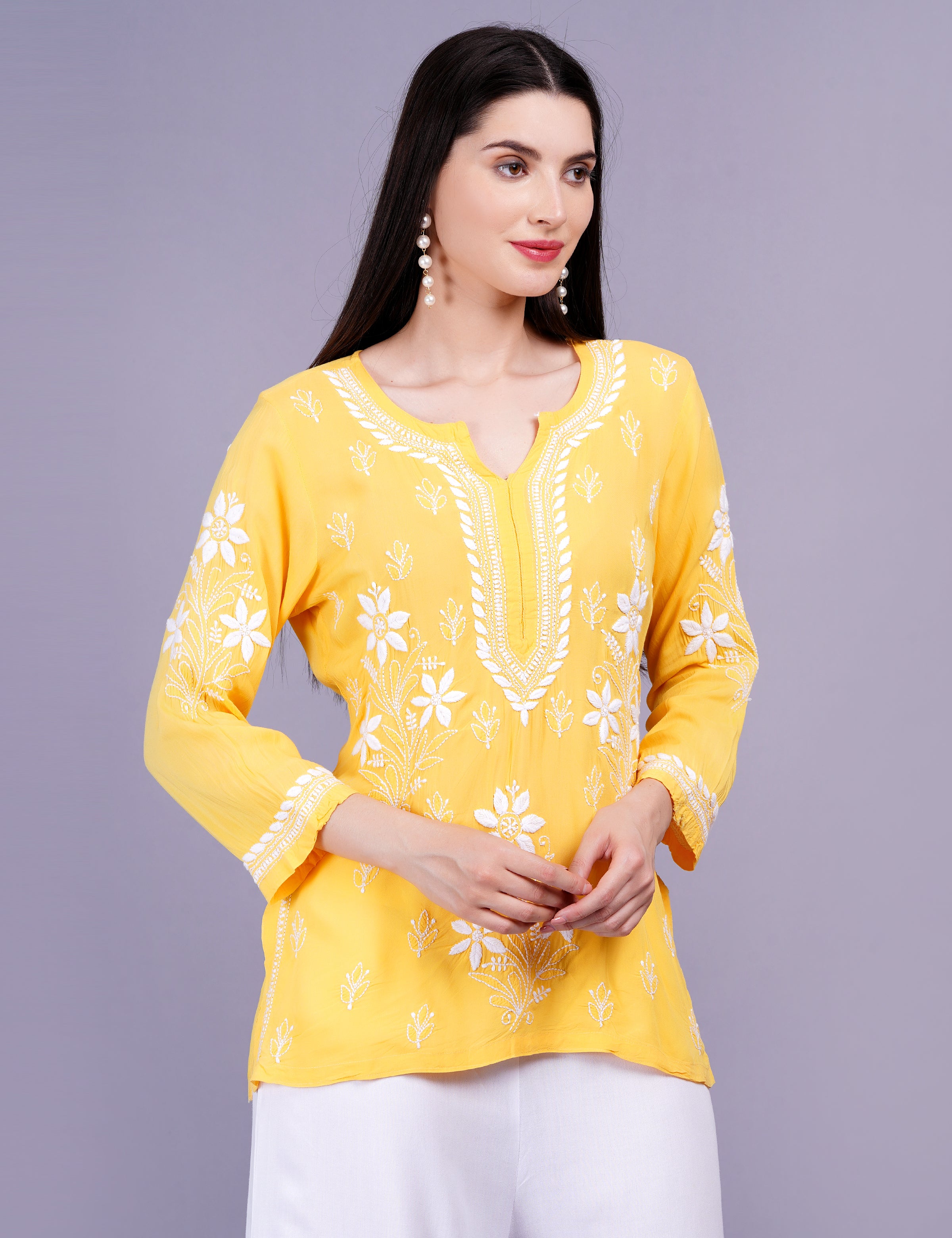 Modal Yellow Color Chikankari Kurti - Sufiza Lifestyle