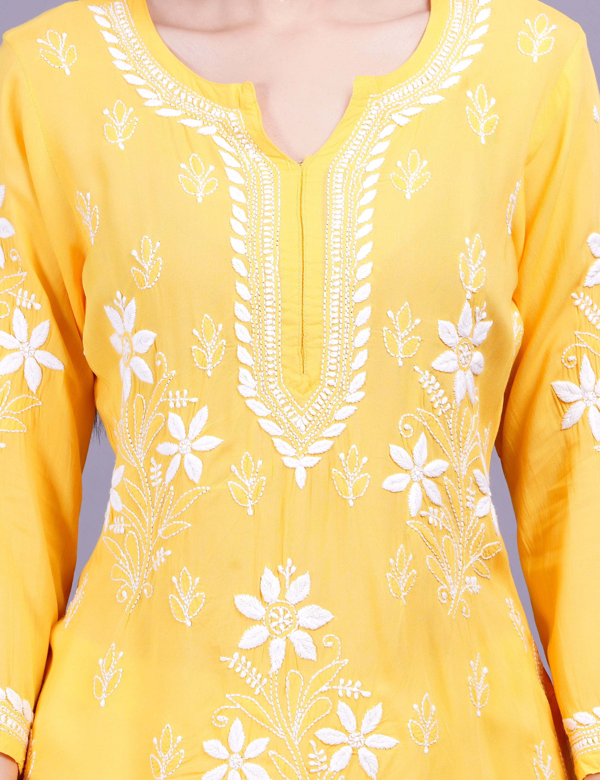 Modal Yellow Color Chikankari Kurti - Sufiza Lifestyle