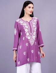 Modal Wine Color Chikankari Kurti - Sufiza Lifestyle