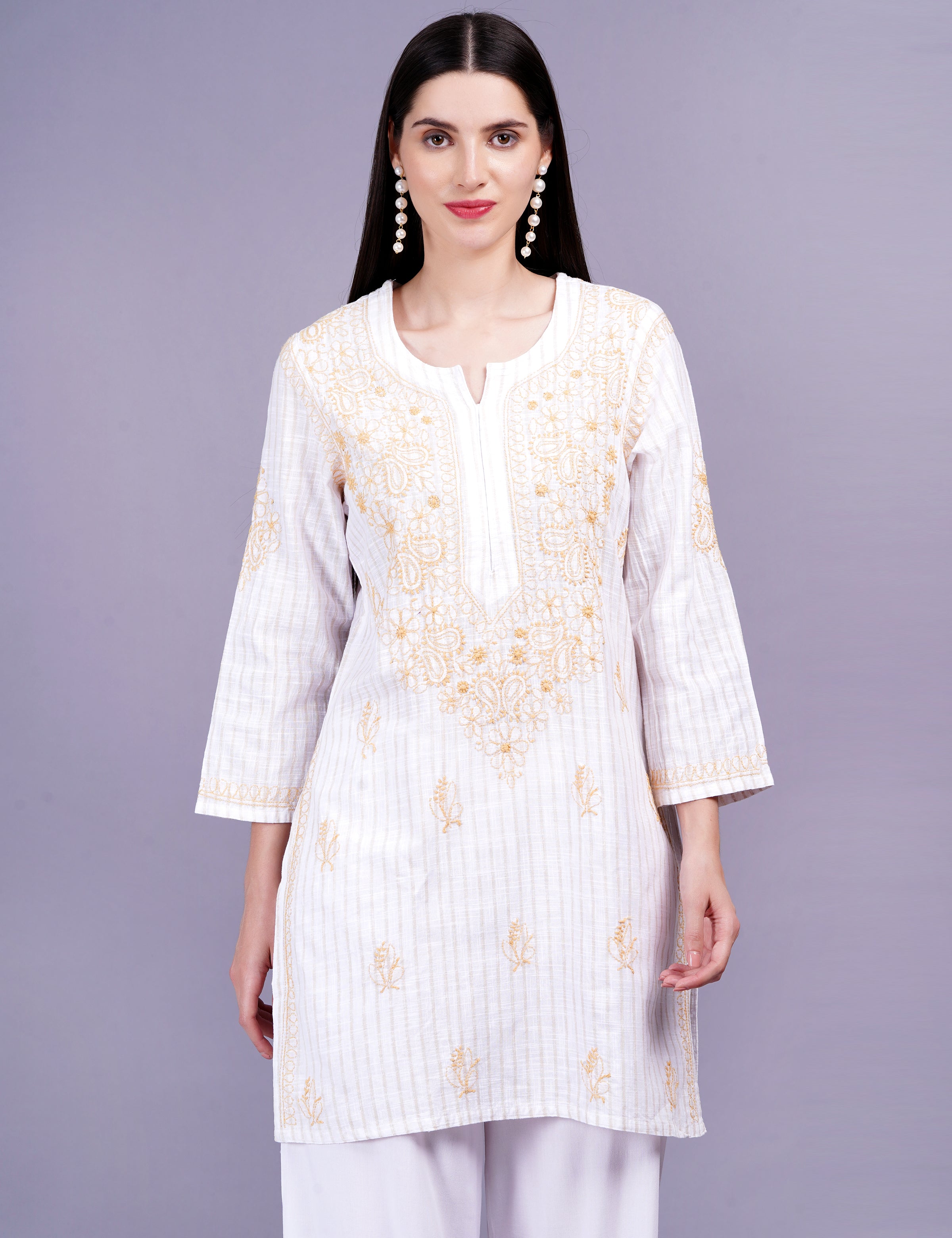 Cream Color Khadi Chikankari Kurti - Sufiza Lifestyle
