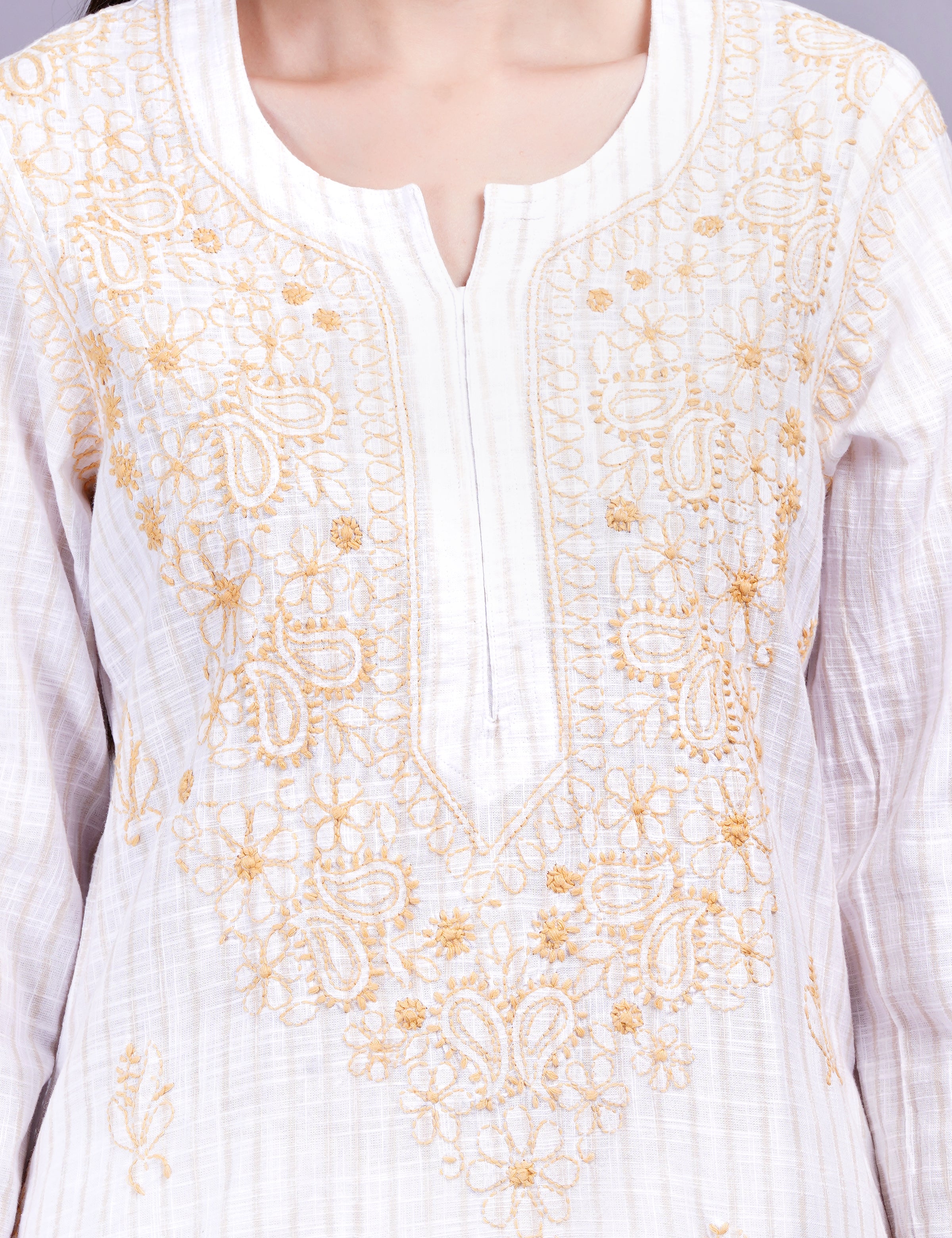 Cream Color Khadi Chikankari Kurti - Sufiza Lifestyle