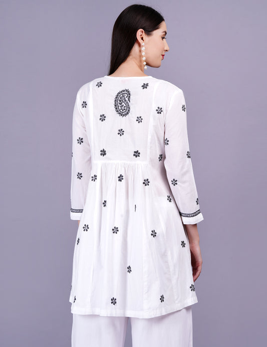 White Dress Gray Color Thread Chikankari Dress - Sufiza Lifestyle