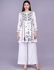 White Dress Gray Color Thread Chikankari Dress - Sufiza Lifestyle