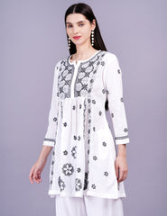 White Dress Gray Color Thread Chikankari Dress - Sufiza Lifestyle