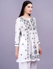 White Dress Gray Color Thread Chikankari Dress - Sufiza Lifestyle