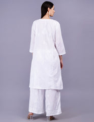 White Straight Chikankari kurta - Sufiza Lifestyle