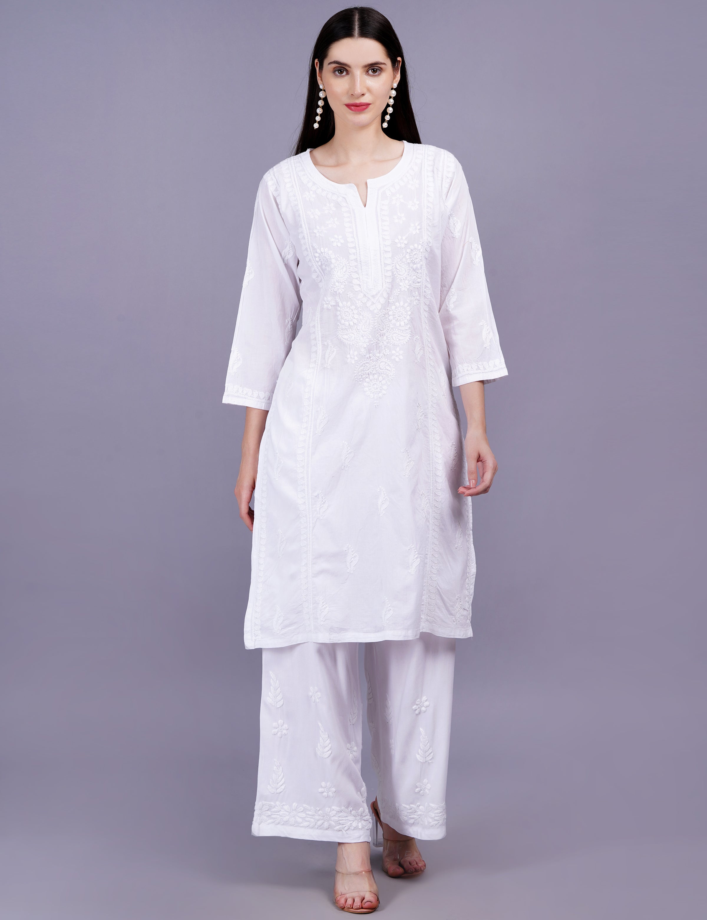 White Straight Chikankari kurta - Sufiza Lifestyle