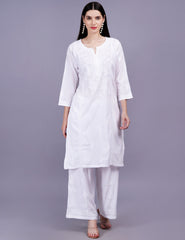 White Straight Chikankari kurta - Sufiza Lifestyle