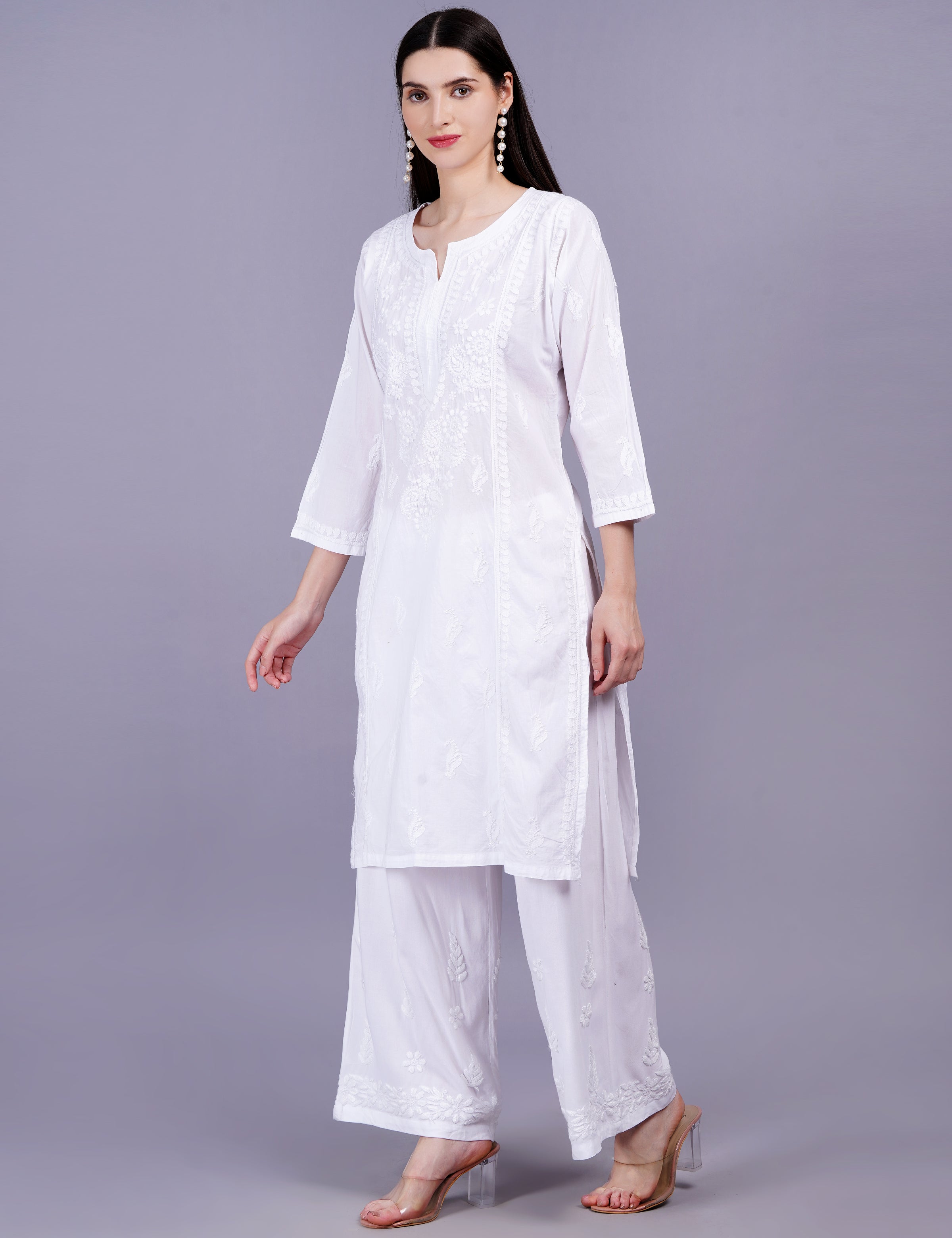 White Straight Chikankari kurta - Sufiza Lifestyle