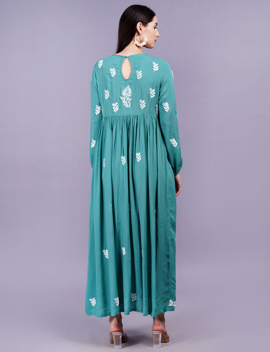 Modal Cotton Green Dress Chikankari Work - Sufiza Lifestyle