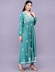 Modal Cotton Green Dress Chikankari Work - Sufiza Lifestyle