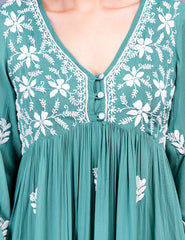 Modal Cotton Green Dress Chikankari Work - Sufiza Lifestyle