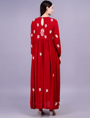 Modal Cotton Red Dress Chikankari Work - Sufiza Lifestyle