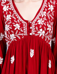 Modal Cotton Red Dress Chikankari Work - Sufiza Lifestyle