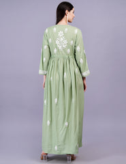 Modal Cotton Pista Green Dress Chikankari Work - Sufiza Lifestyle