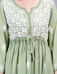 Modal Cotton Pista Green Dress Chikankari Work - Sufiza Lifestyle