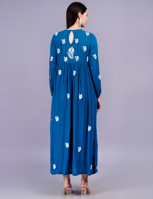 Modal Coton Blue Dress Chikankari Work - Sufiza Lifestyle